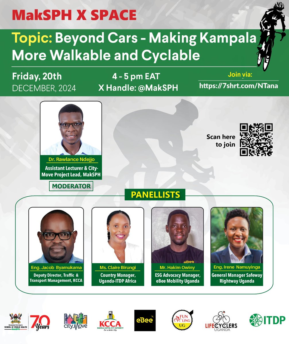 MakSPH's tweet image. 🚴‍♀️ Join our scheduled X Space: Beyond Cars - Making Kampala More Walkable and Cyclable!

🗓️ Date: Friday, December 20, 2024
⏰ Time: 4:00 – 5:00 pm EAT
📍 Hosted on: @MakSPH

Don’t miss this engaging discussion. Join via: x.com/i/spaces/1BRJj…

@KCCAUG @EUinUG