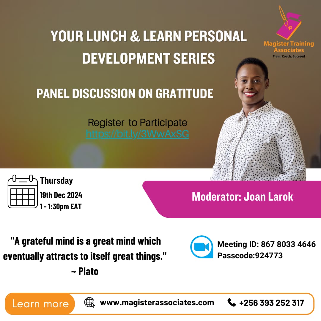 As the year comes to a full stop, why not have a comma to reflect on what has gone well? At your final lunch &amp; learn session for this year, we would like to spend a few minutes talking about *Gratitude* . If for anything, be grateful for life
MID: 867 8033 4646
PC: 924 773.