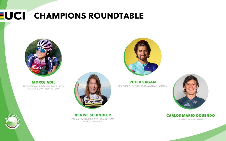 Cycling For All ๐ฒ (@cycling) on Twitter photo ๐๏ธ Panel 1: Champions roundtable
UCI World Champions, Olympic medalists, Paralympians and the first Emirati female professional cyclist showcase their efforts to get more people cycling
<a href="/petosagan/">Peter Sagan</a> <a href="/Moroj_ad/">Mูoroj Adil</a> #UCIBikeForum ๐๏ธ Panel 1: Champions roundtable
UCI World Champions, Olympic medalists, Paralympians and the first Emirati female professional cyclist showcase their efforts to get more people cycling
<a href="/petosagan/">Peter Sagan</a> <a href="/Moroj_ad/">Mูoroj Adil</a> #UCIBikeForum