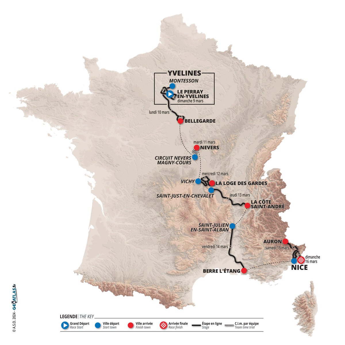 ☀️La Course au Soleil 🚴🏻‍♂️
📅 RDV le 9 mars 2025 
<a href="/ParisNice/">Paris-Nice</a> <a href="/francetvsport/">francetvsport</a> <a href="/maillotapois/">Maillot à Pois E.Leclerc</a> <a href="/MaillotjauneLCL/">Maillot Jaune LCL</a> <a href="/WeLoveCyclingFR/">Škoda We Love Cycling France</a>  
#ParisNice2025 #cyclisme