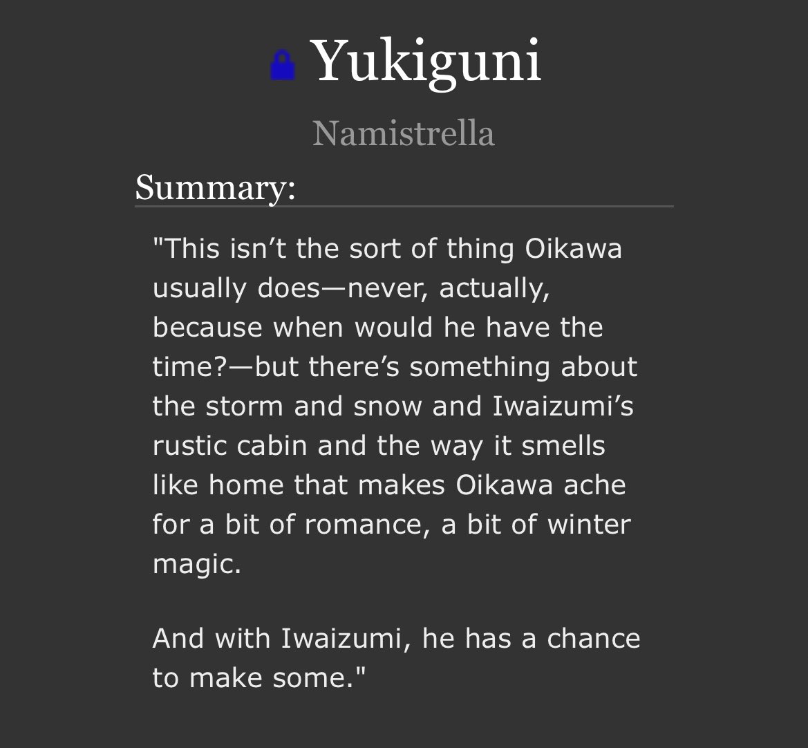 showsetter's tweet photo. long time no #ilorecs but here’s the underrated iwaoi christmas fic… the one that makes your insides go all warm and fuzzy 😣 i really like how they BOTH try to compromise and make it work in the end
https://t.co/X3cBMOf5Jy https://t.co/IuGvh5RXR5