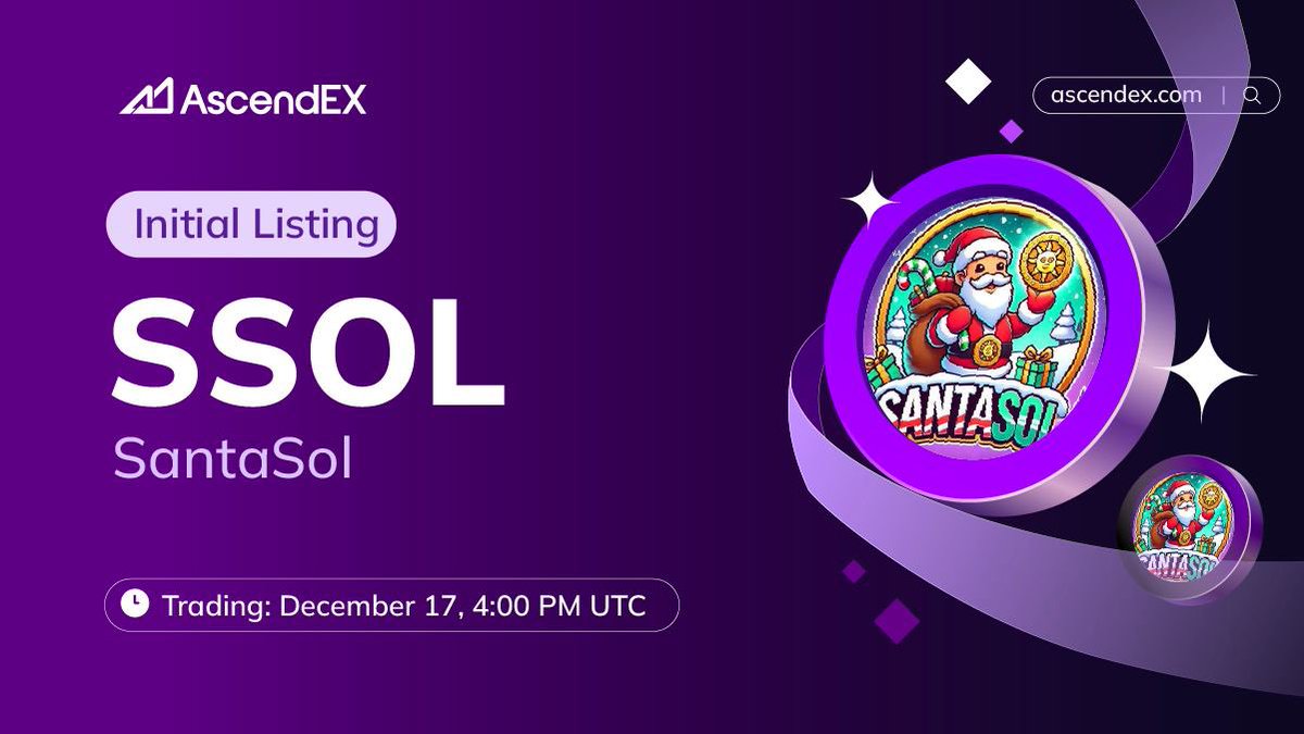 AscendEX_ID's tweet image. 🚀 #AscendEX dengan bangga mengumumkan pencatatan @SantaDev6388 ( #SSOL ) di bawah pasangan perdagangan #SSOL /USDT. Rinciannya adalah sebagai berikut:

✅ Deposit: Dibuka
✅ Perdagangan: 17 Desember, 16:00 UTC
✅ Penarikan: Dibuka

👀 Detail Lebih Lanjut