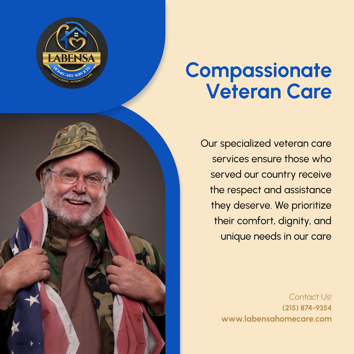LabensaHomecare's tweet photo. We honor our veterans by providing tailored care that meets their unique needs. Trust us to support those who served our nation. Contact us today! 

#BensalemPA #HomeCareServices #VeteransCare https://t.co/2LCpET2SLR