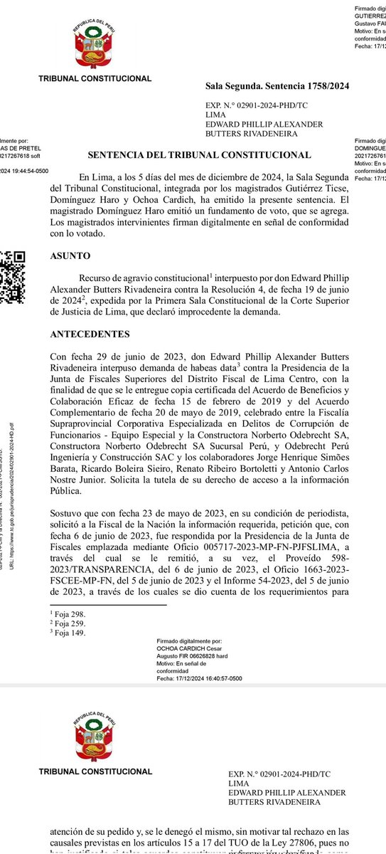 KikeBravoPrado's tweet photo. Finamente, el TC declara fundada el "Habeas Data" solicitada por Phillip Butters para conocer de una vez por todas el Acuerdo de los Fiscales sobrevalorados y los delincuentes de Odebrecht, acuerdo que hace algunos años, varias plañideras, pidieron sanción por haberse revelado https://t.co/nqd7oGAQ8F