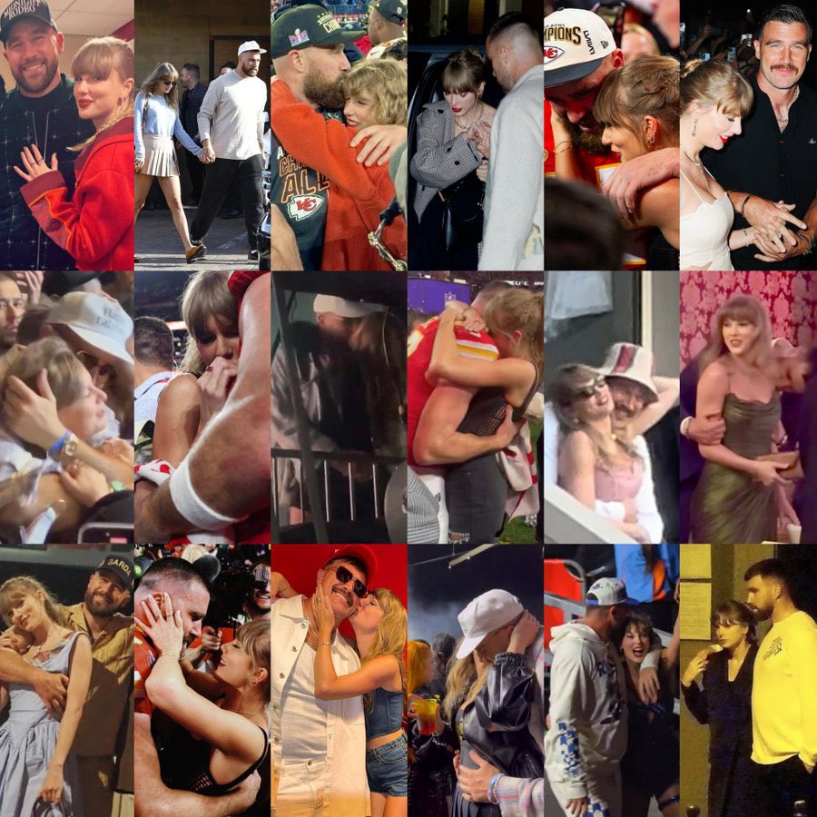 thegretwar's tweet photo. lá em agosto de 2023 quando os rumores de que a taylor estava saindo com o travis começaram eu jamais imaginaria viver tudo isso aqui sinceramente (ainda tem coisa faltando na foto https://t.co/dsMhANTlv3