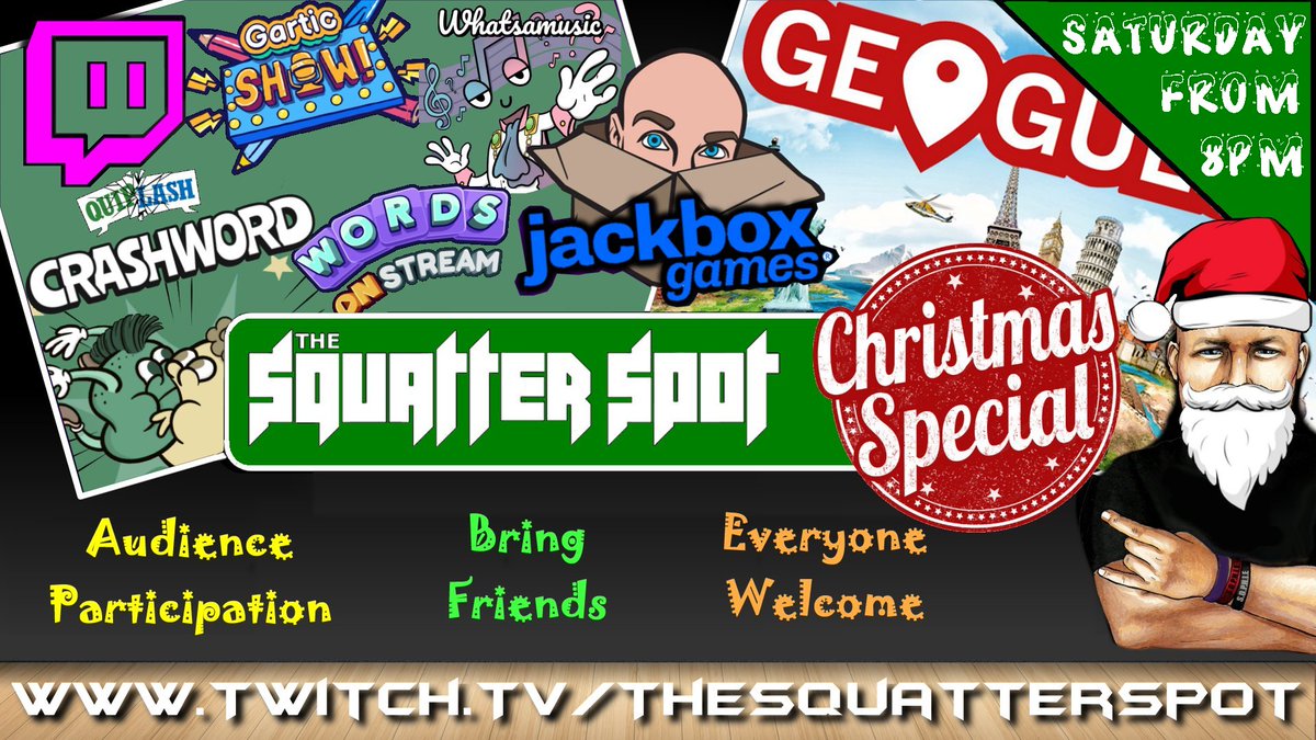TheSquatterSpot's tweet photo. ICYMI - this weekend I'm out and about on Friday night but we're going to have our Squatter Spot Christmas Special on SATURDAY night from 8pm instead!

Hope to see as many of you as possible there (and feel free to prepare a few festive quizzes on @Quizdotcom if you wish!) 🎅🎄 https://t.co/98JDuRUfDi