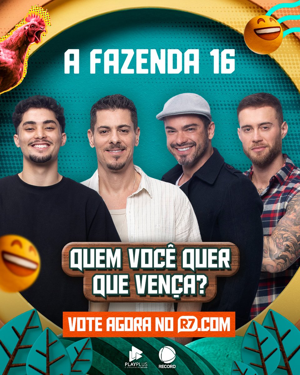 afazendarecord's tweet photo. Finalistas definidos! 🤠 Quem você quer que vença #AFazenda 16: Gui, Sacha, Sidney ou Yuri ? A decisão é sua! Vote agora no https://t.co/BI6BWxcDff ✨

Não perca a Grande Final nesta quinta (19), às 22h30, ao vivo! #FinalAFazenda https://t.co/wIXEBT18ec