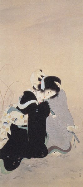 この度の個展では、日本画の中でも美人画を対象に、「構図」の視点から日本画という曖昧な様式を解き明かすことを試みています。この試みの一歩として、美人画の始祖とも言える鏑木 清方の作品の画面比率、モチーフのシルエット、余白との割合を引用して制作しています。