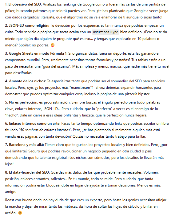 Esto es lo que Chat gpt sabe sobre mi, pidiendole un roast me, esta interesante la verdad 🤣