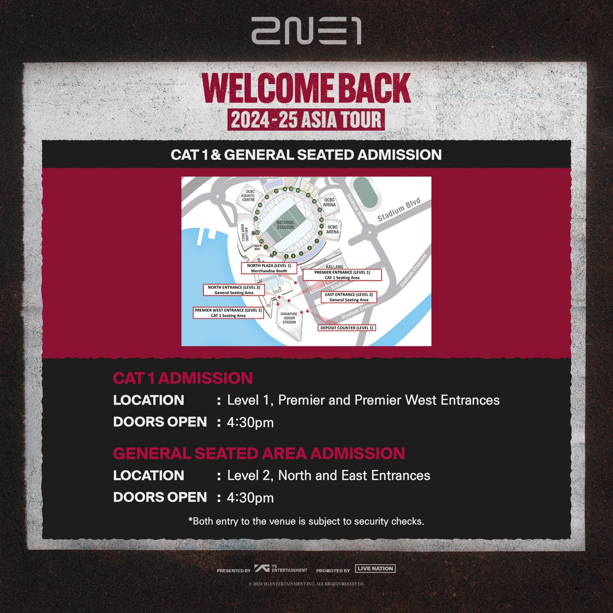 livenationsg's tweet photo. 𝟐𝟎𝟐𝟒-𝟐𝟓 𝟐𝐍𝐄𝟏 𝐀𝐒𝐈𝐀 𝐓𝐎𝐔𝐑 [𝐖𝐄𝐋𝐂𝐎𝐌𝐄 𝐁𝐀𝐂𝐊] 𝐈𝐍 𝐒𝐈𝐍𝐆𝐀𝐏𝐎𝐑𝐄 ♠️❤️

👀 Please read through the full event guide carefully to ensure a smooth experience. Swipe to find out more ⏩🖤

See you there 👋
#2NE1 #TOUR #WELCOMEBACK #YG #WELCOMEBACK_SINGAPORE #LIVENATIONSG