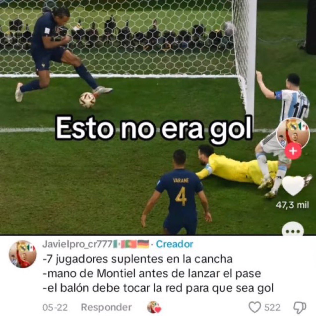 Hoy 18 de diciembre se cumplen 2 años del mundial ganado por la Argentina de Messi.

🚨Abro Hilo de los anti Messi antes y después del mundial  

Empezamos con “Javierelpro_cr777🇲🇽🇵🇹🇩🇪” y su regla de que la pelota tiene que tocar la red para ser gol