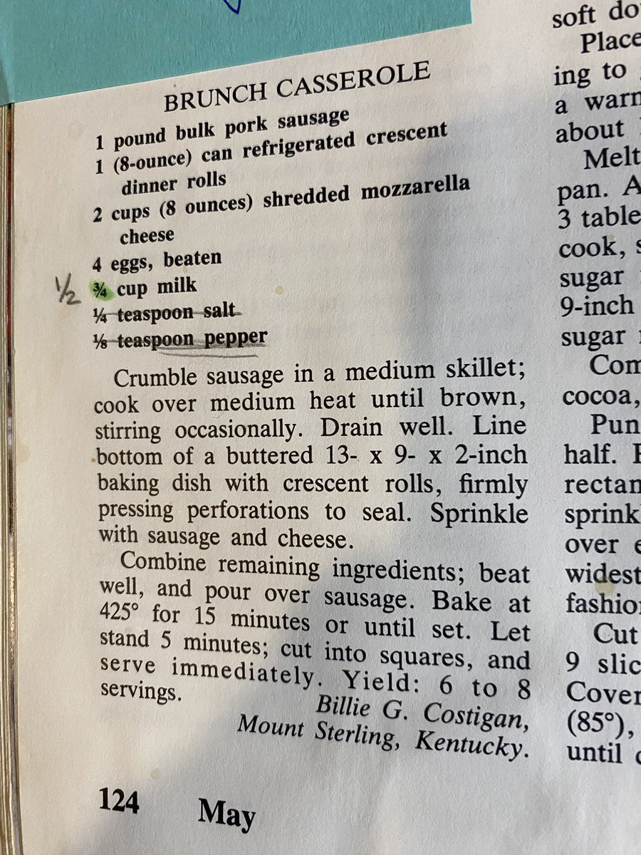 POvering's tweet photo. @KSPrior I use 6-8 eggs, no salt or pepper since the sausage has plenty. 1982 Southern Living Annual Recipes https://t.co/jcaF8l969u