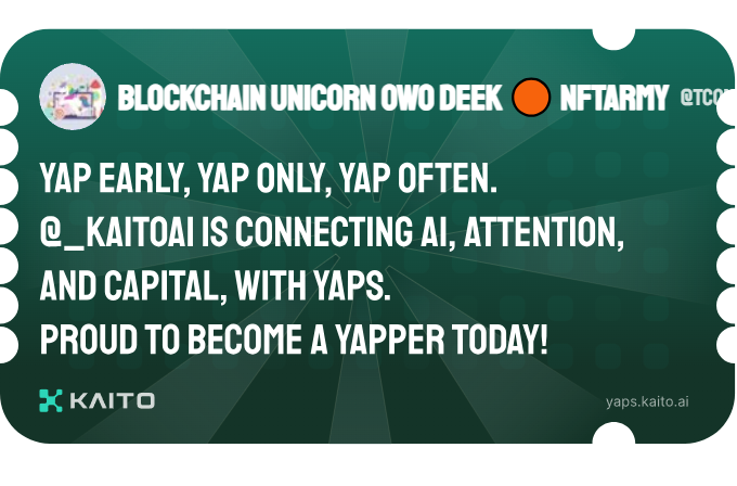 TcommandBiz's tweet photo. Yap early, yap only, yap often.

@_kaitoai is connecting AI, attention and capital with Yaps.

Just claimed my social card and I'm accumulating Yap points in real-time.

Claim yours 👉 https://t.co/WpkDXcpgut https://t.co/oaIuxazUYa