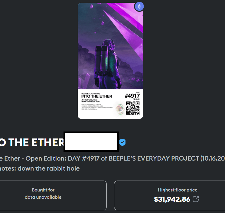 FunctionallyRet's tweet photo. Wtf, I forgot I still had this old NFT. Thanks for making me check old wallets, @pudgypenguins and @beeple ! https://t.co/x7nOHZ1gR2