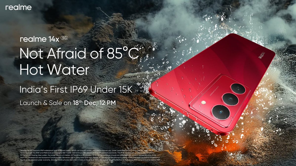 🚀 The ultimate Damdaar 5G Killer is here! 🤩 With a 50MP camera, 120Hz display, and IP69 rating, realme 14x is unbeatable! 💥 Launch and sale today at 12 Noon. #realme14xDumdaar5GKiller