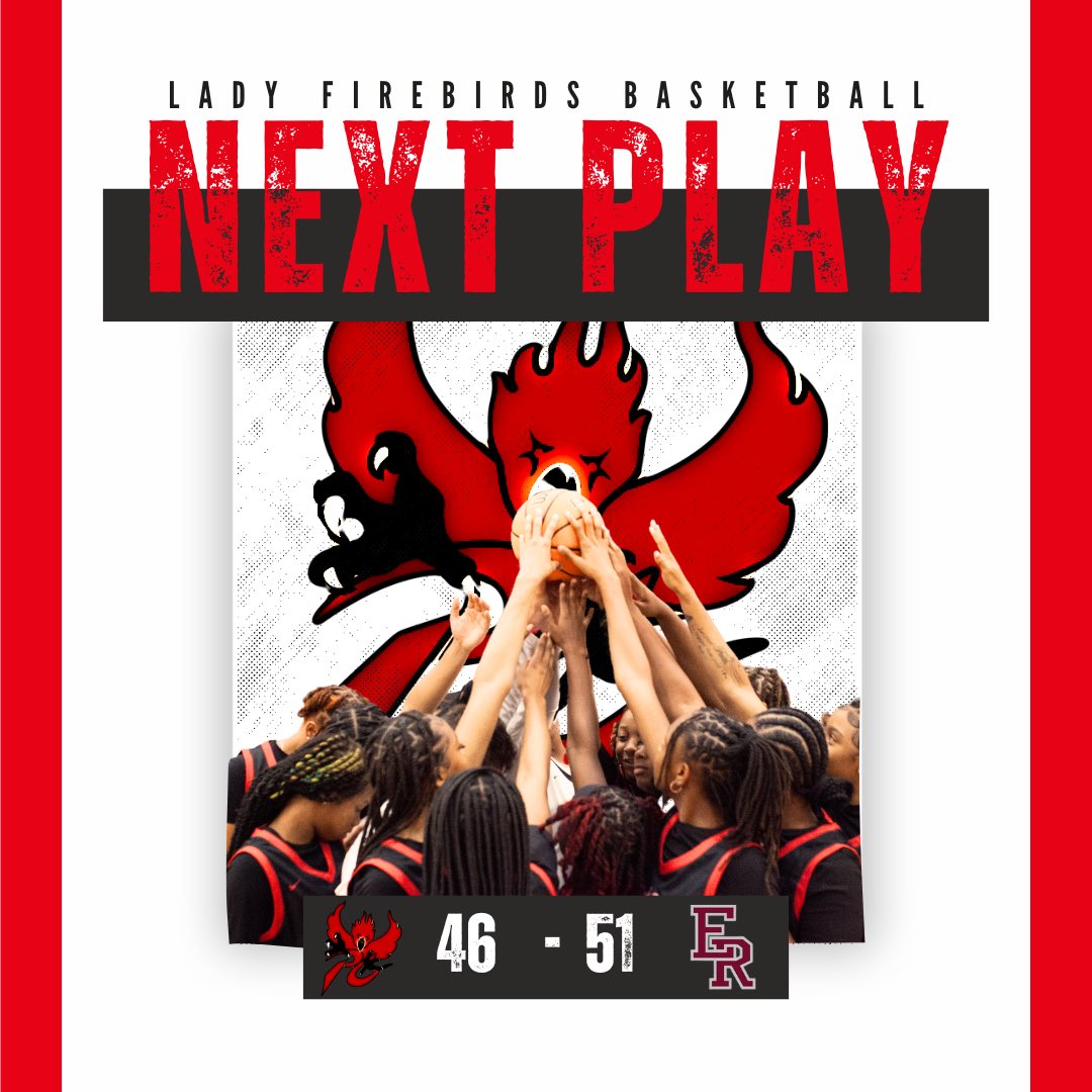 The Lady Firebirds fall in a back and forth battle against East Robertson tonight 51-46. 

🔥STATS🔥
Dyna’c Davis: 19P. 1A. (5 - 3pt ☄️)
Rileigh Miller: 11P. 3R. (3 - 3pt ☄️) 
Valencia Hailey: 10P. 8R. 4S. 3A. 2B.
Lamya Robertson: 6P. 10R. 1B.
Myah Knowles: 8R. 4A. 2B