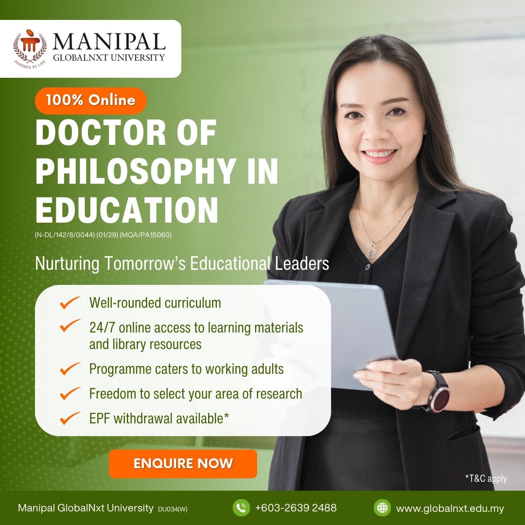 Lead in Educational Research and Innovation! Advance with our online PhD in Education designed for educators and professionals. This flexible programme empowers you to drive innovation and shape the future of learning. Enquire now to make a lasting impact! #MGNU #Education #PhD