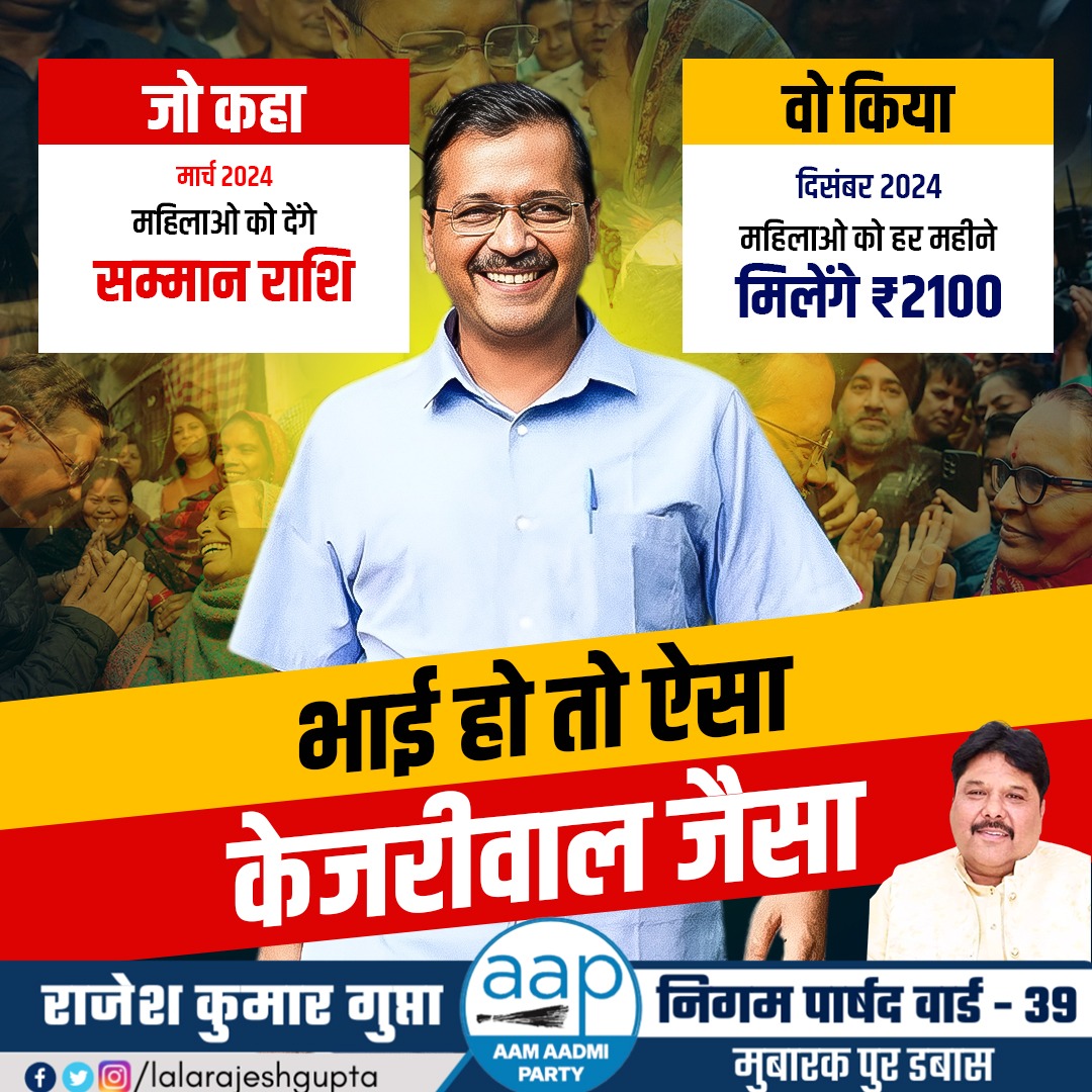 LalaRajeshGupta's tweet photo. भाई हो तो @ArvindKejriwal जैसा।
@AtishiAAP @msisodia @AapKaGopalRai @ipathak25 https://t.co/RRzOnvVJbg