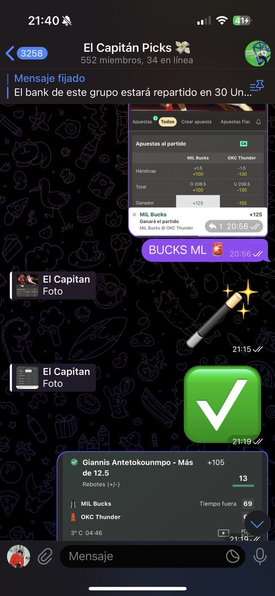 ¿Te mandaron Oklahoma Thunder -2 (-150) 🚨🏀? 

NOSOTROS YA COBRAMOS CON GIANNIS Y TRAEMOS LIVE BUCKS EN POSITIVO! 🔥✅

Te estás perdiendo hacer dinero y totalmente gratis en mi telegram 👇🏼

t.me/elcapitanpicks