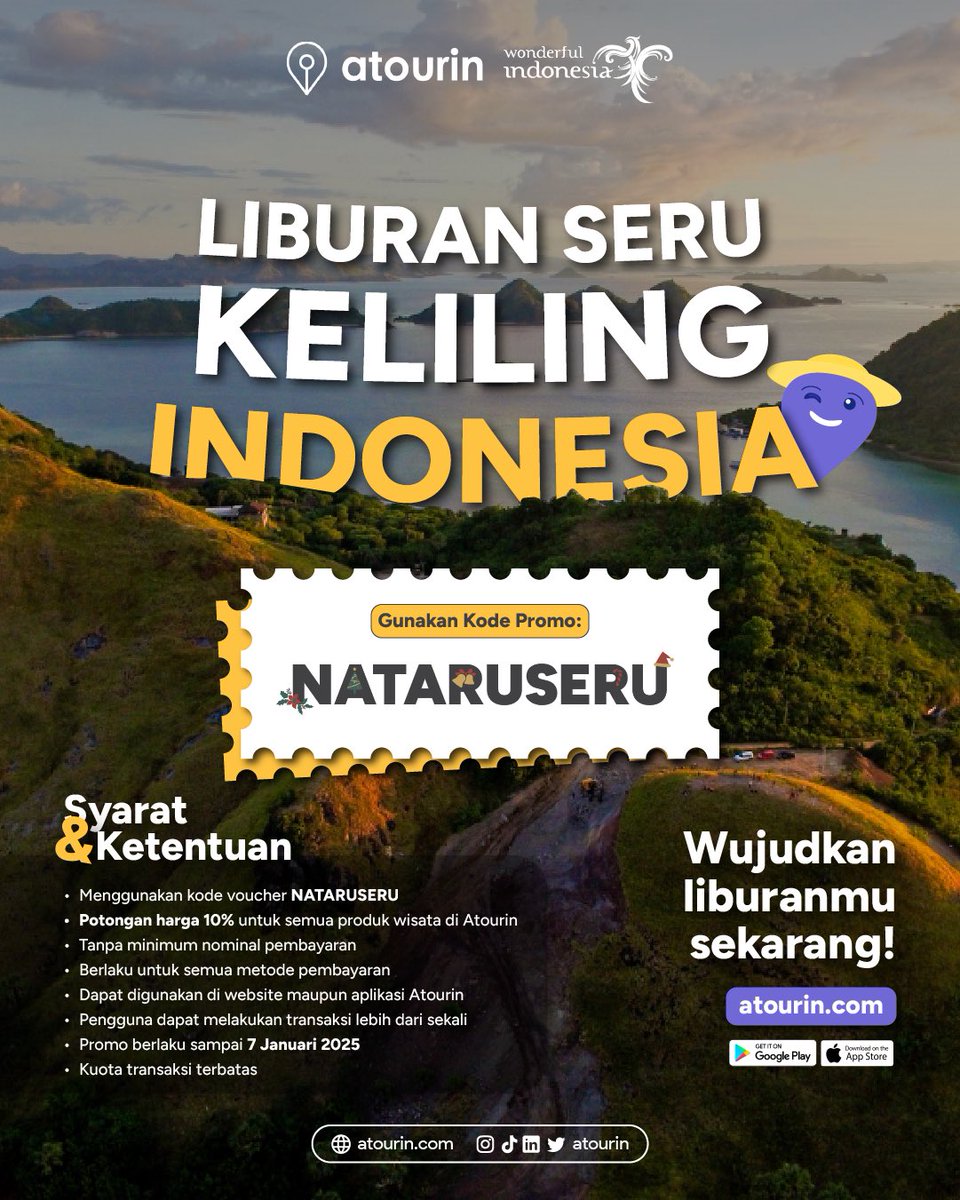 atourin's tweet photo. Biar kamu bisa healing akhir tahun, siap menyambut 2025 yang lebih mindful and cutesy😙

Yuk pake kode promo NATARUSERU nya di https://t.co/KNdzBzWryM ya sobat Atourin!🥰 https://t.co/NIsjF008Gs
