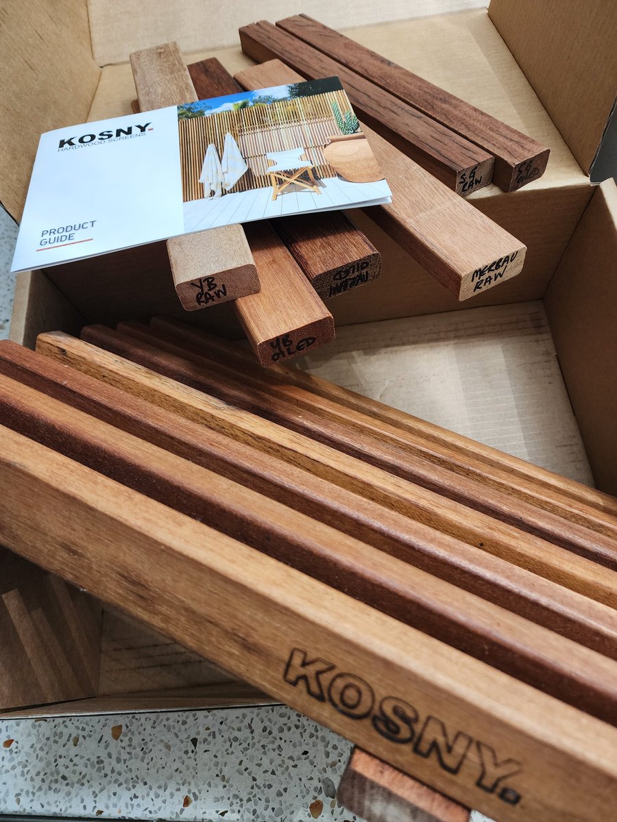 Secret_Design's tweet photo. Our sample delivery today is from Kosny Timber, which manufactures pre-made timber screen modules from various beautiful hardwood timbers.  While these are made for external screens, I could see lots of potential applications for internal room dividers with a mid-century vibe. https://t.co/UM9CJ19LfY