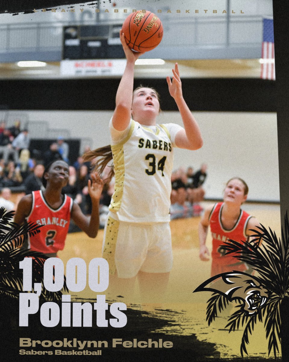 LEGACYGBB's tweet photo. Congrats to @BrooklynnGFel on surpassing 1000 career points. Brooklynn becomes the third girl in program history to achieve this milestone. Congrats Brooklynn. 

#SaberPride #CreatingOurLegacy https://t.co/DfOjwxQiJ1