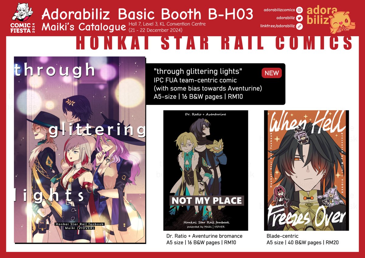 ohmaikii's tweet photo. I'll be at B-H03 at #comicfiesta2024 KLCC this Dec 21-22! Bringing all my Honkai Star Rail fancomics (the Blade book has limited stocks, sorry). Currently preparing HI3 prints so 2nd catalogue may be released on Thu-Fri instead. 🧵 has 🔗 to samples.
#comicfiesta2024catalogue https://t.co/qJgQ134mzp