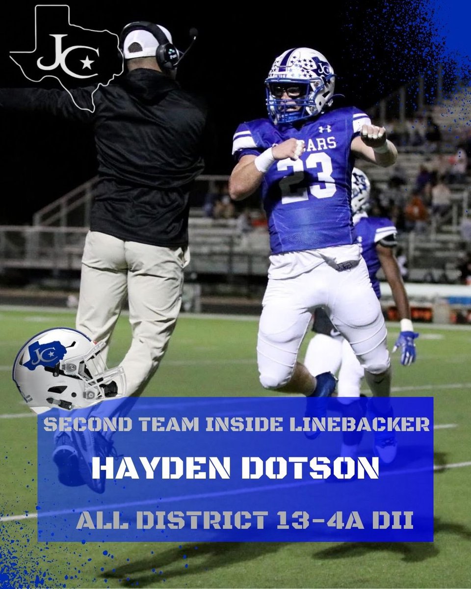 Congratulations to our 2nd Team All-District Inside Linebacker! Enthusiasm and Energy All Day! <a href="/DOTSONH20/">Hayden “Chucky” Dotson</a> you were a joy to coach! <a href="/JarrellCougarFB/">Jarrell Cougar Football</a> <a href="/Jarrell_ISD/">Jarrell ISD</a>