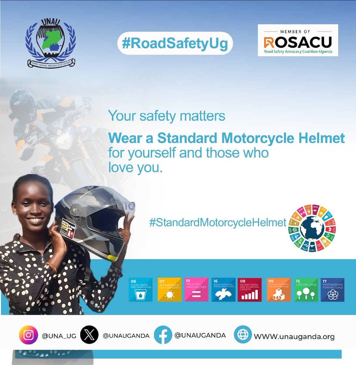 UNAUGANDA's tweet photo. It's only safe when it's on!

Always wear a helmet that meets safety standards. 

Protect your head and arrive at your destination safely.

#StandardMotorcycleHelmet 
@grspartnership @ROSACUg @n_nkalubo @BagumaRT @GeorgineObwana @KalemaxA @URRENO1