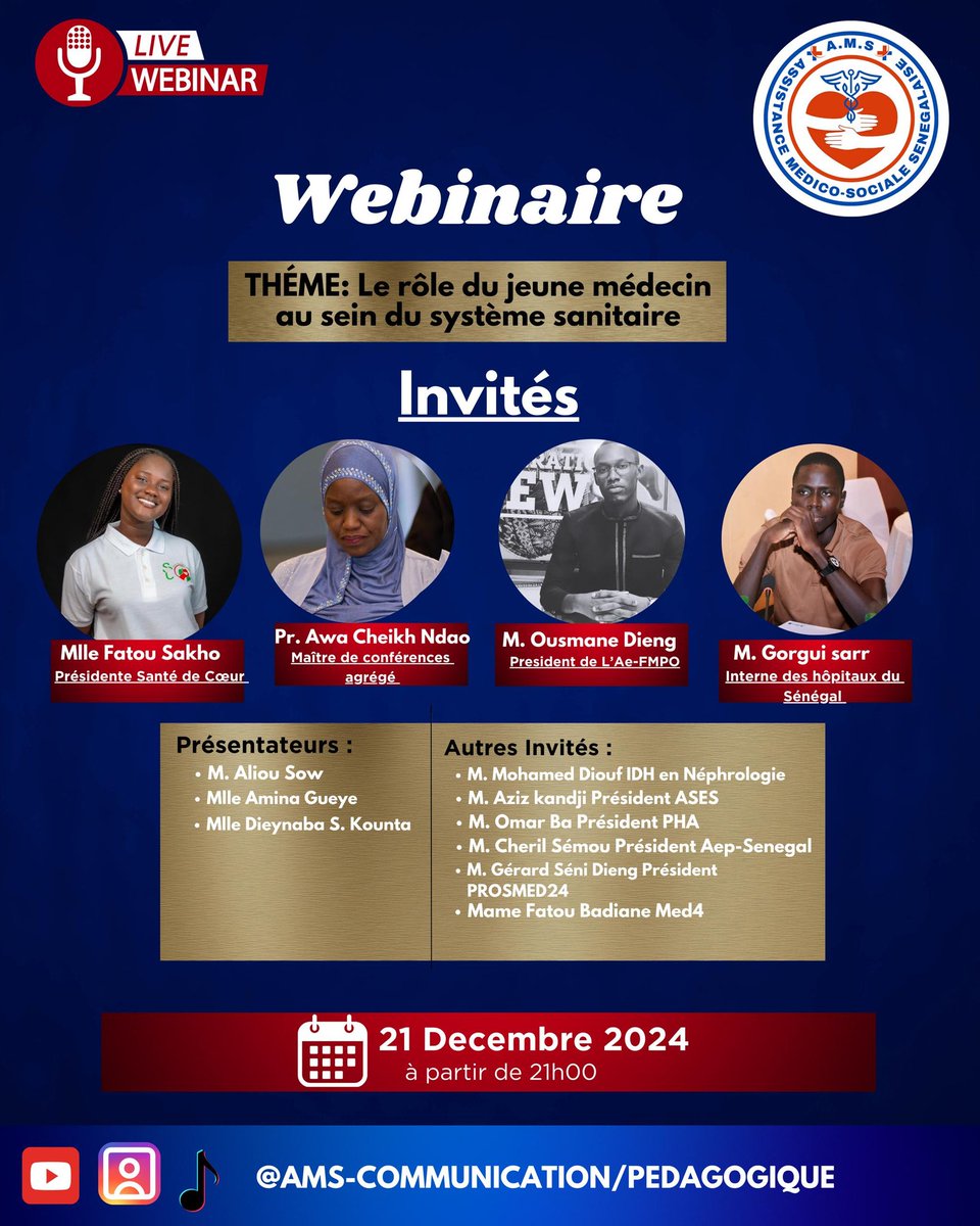 AMS2k23's tweet photo. *Salut à toutes et à tous*!

À l’occasion de la grande caravane nationale de l’AMS,la commission pédagogique organise un webinaire ce samedi 21 décembre sur Google meet à partir de 21h,sous le thème : *le rôle du jeune médecin au sein du système sanitaire* . https://t.co/iPWawAGWRd