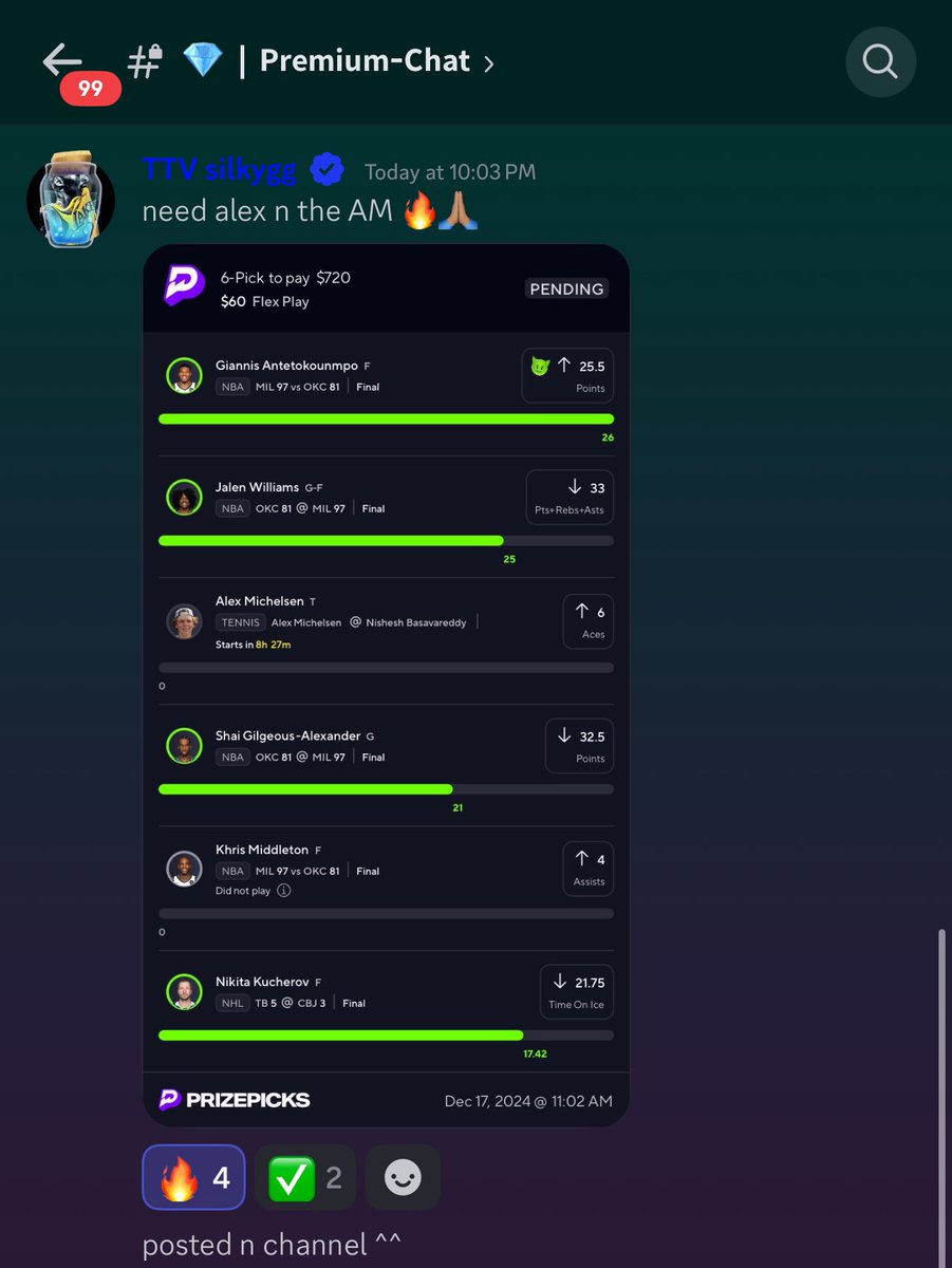 PLAYGETLAYD's tweet photo. My mods COOK ! You can’t show me anyone that took Shai UNDER or Williams UNDER ✅✅🔥

#GamblingCommunity https://t.co/zgG78z0vZE