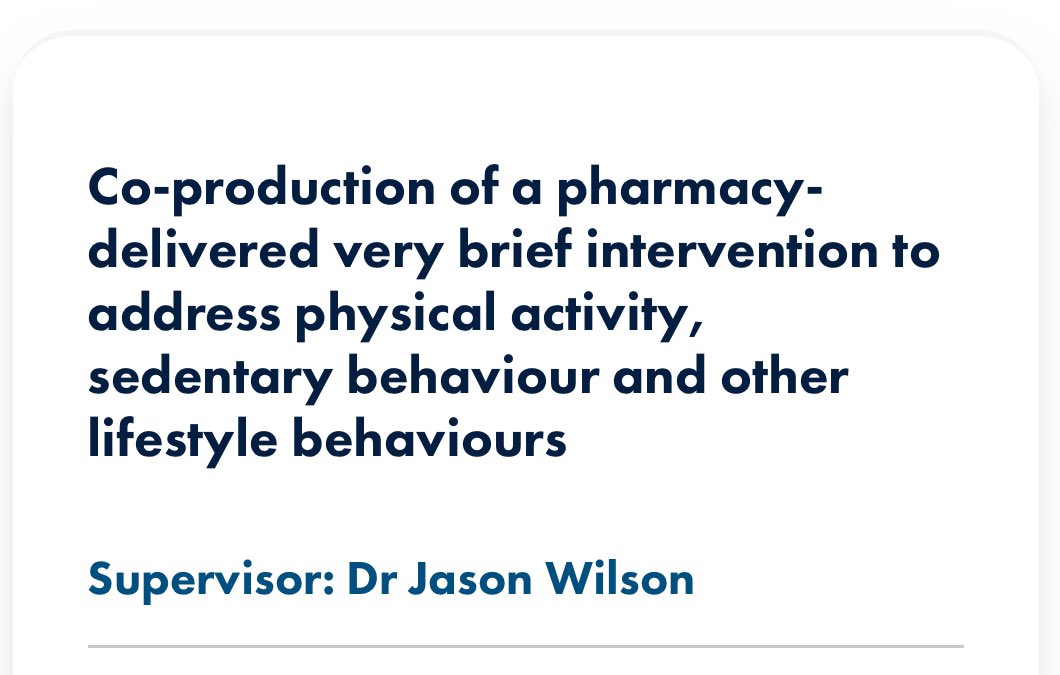 School of Sport & Exercise Science (@ulsterschsport) on Twitter photo 🚨FULLY FUNDED PHD🚨
We are offering a fully funded PhD award, supervised by Dr <a href="/JJW_Research/">Jason Wilson</a>, Dr <a href="/drerinbyrd/">Erin Byrd</a> & Prof <a href="/MarkATully/">Mark Tully</a>
Closing Date: 2️⃣4️⃣th February 2024
#PhysicalActivity #Sedentary #Lifestyle #Pharmacy
More info👉 ulster.ac.uk/doctoralcolleg… 🚨FULLY FUNDED PHD🚨
We are offering a fully funded PhD award, supervised by Dr <a href="/JJW_Research/">Jason Wilson</a>, Dr <a href="/drerinbyrd/">Erin Byrd</a> & Prof <a href="/MarkATully/">Mark Tully</a>
Closing Date: 2️⃣4️⃣th February 2024
#PhysicalActivity #Sedentary #Lifestyle #Pharmacy
More info👉 ulster.ac.uk/doctoralcolleg…