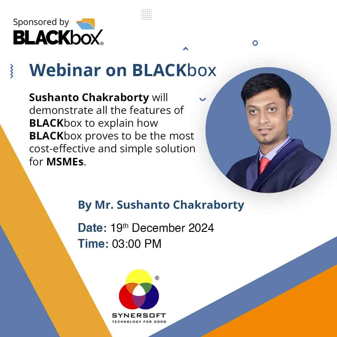 SynersoftTech's tweet image. 📢 Join the BLACKbox Demo Show

🗓️ Date: 19th December 2024
⏰ Time: 3:00 PM IST

Sushanto Chakraborty will showcase how BLACKbox addresses key challenges like data loss, leakage, WFH, and IT policy enforcement.

Register now: synersoft.in/webinars/19thD…

#BLACKbox #MSMESolutions