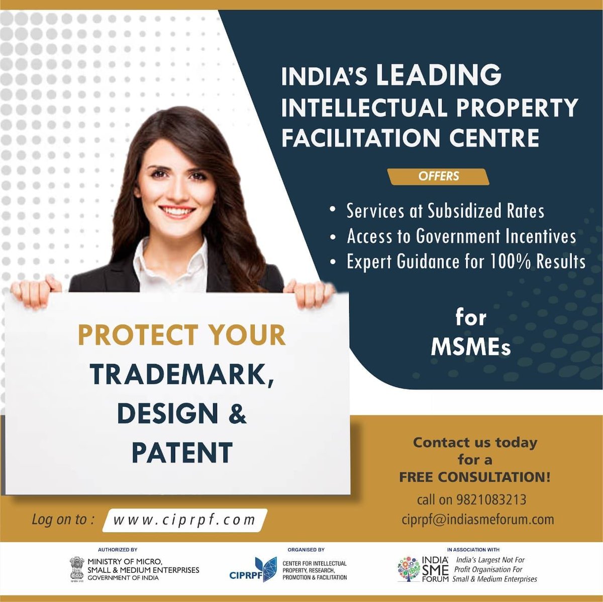 ciprpf's tweet photo. Protect your innovations with India’s Leading IP Facilitation Centre! Subsidized services, expert guidance &amp; govt incentives for MSMEs. Secure your trademarks, patents &amp; designs today!

📞 Free consultation on +91 9821083213

#ProtectYourIP #MSMEs #Innovation #IndiaSMEForum https://t.co/HnCJe3P9mW