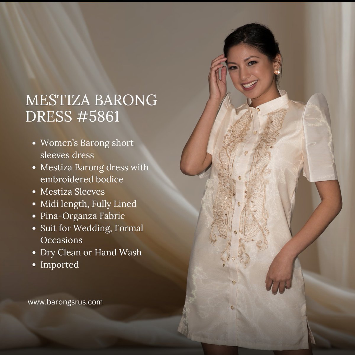 barongsrus's tweet photo. A perfect pair for couples, in beige for that timeless, classy look. Our #MestizaBarongDress #5861 for her and #RayaBarongTagalog 4014 for him — together, they create the ultimate stylish duo for any special occasion.
Start your #BarongsRUs experience!
 https://t.co/7QWUzY2aMu https://t.co/0Myehau1MR