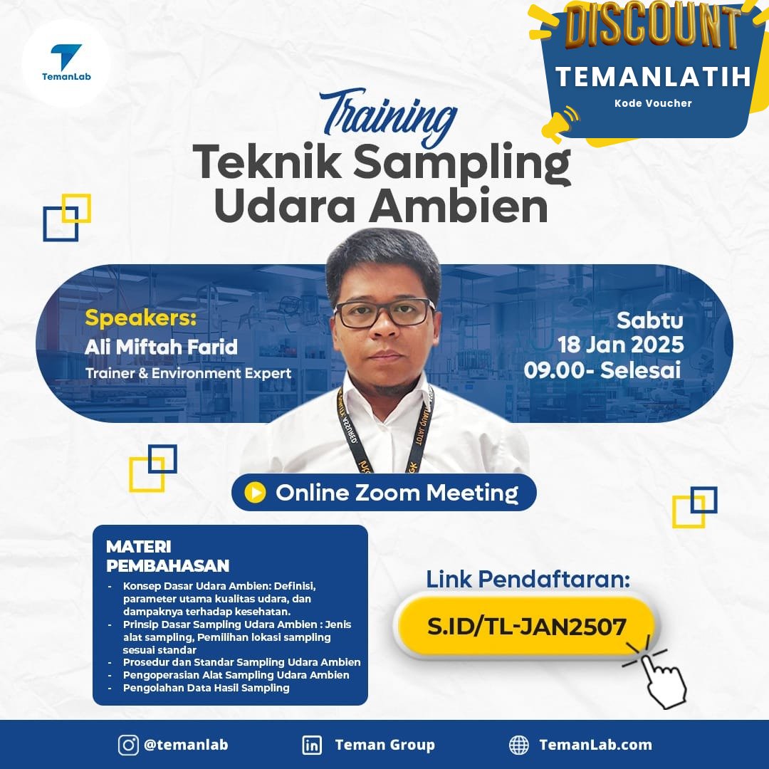 WahyouAw's tweet photo. 🌬️ Training Teknik Sampling Udara Ambien 🌬️

Daftar sekarang cuma 54K! 🤩
Rp60.000 ❌ jadi
Rp54.000 ✅
(kode kupon: 𝗧𝗘𝗠𝗔𝗡𝗟𝗔𝗧𝗜𝗛)

⏳ Promo Early Bird: 17-24 Desember 2024
📍 Link pendaftaran: https://t.co/oYIc2USMJx

Buruan, kuota terbatas! 💨
#Training #PromoTemanLab https://t.co/jRyuMUhu5K