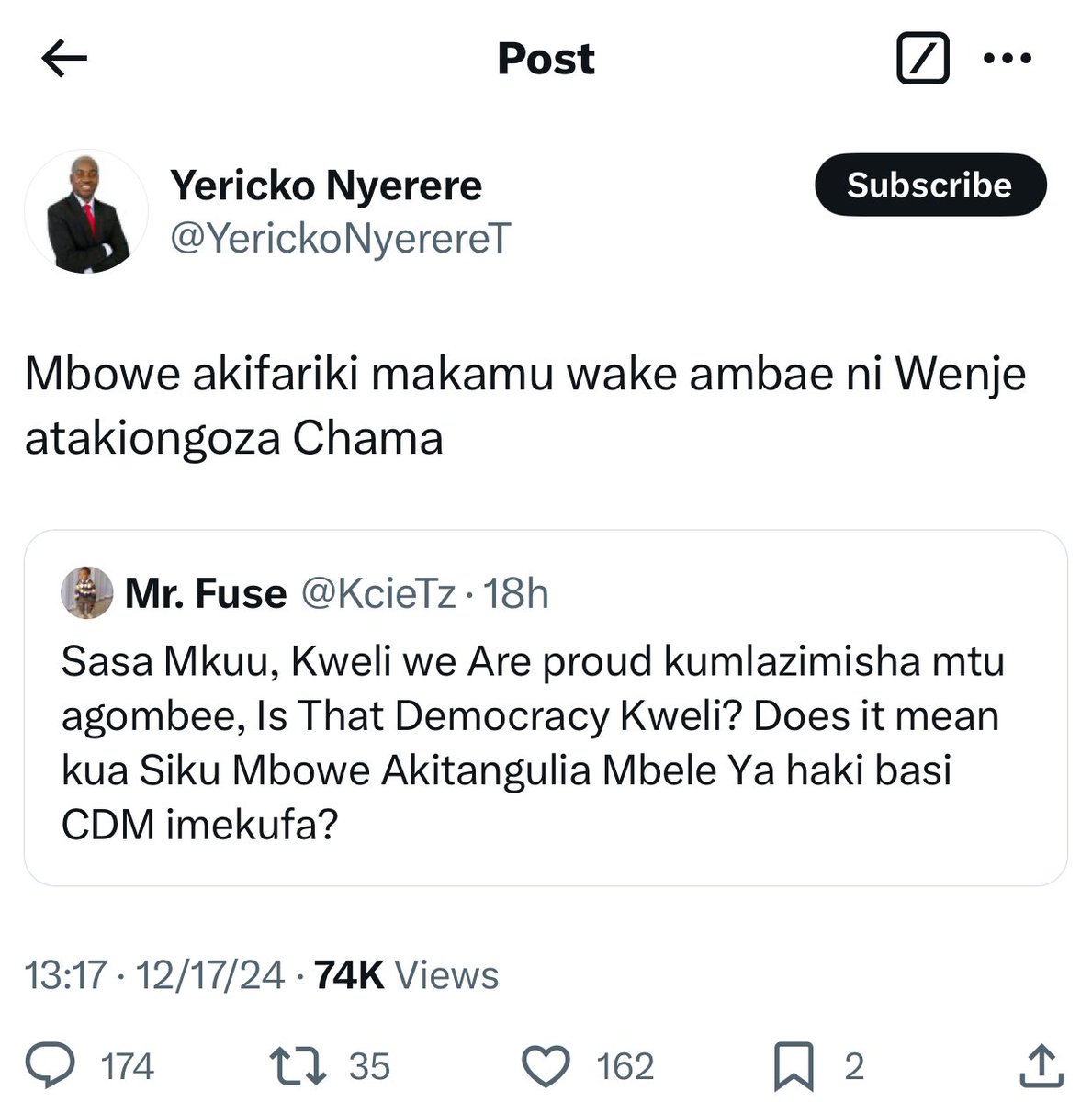 Hivi ndivyo unajua mfumo umeingia kazini dhidi ya mtu na vyama vyote vinaweza jikuta mikononi mwa CCM 

Kwa Mujibu wa wapambe 
— CHADEMA kina taka mtu imara, mtu mwenye fedha asiyeweza kuuza chama
Kwa CCM 

— Wapambe wanasema, Lissu hana hela hafai kuwa mwenyekiti sababu hiyo na
