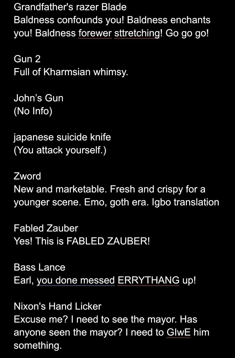 TruePainterr's tweet image. Going back through the list of weapons descriptions from shops from my TTRPG