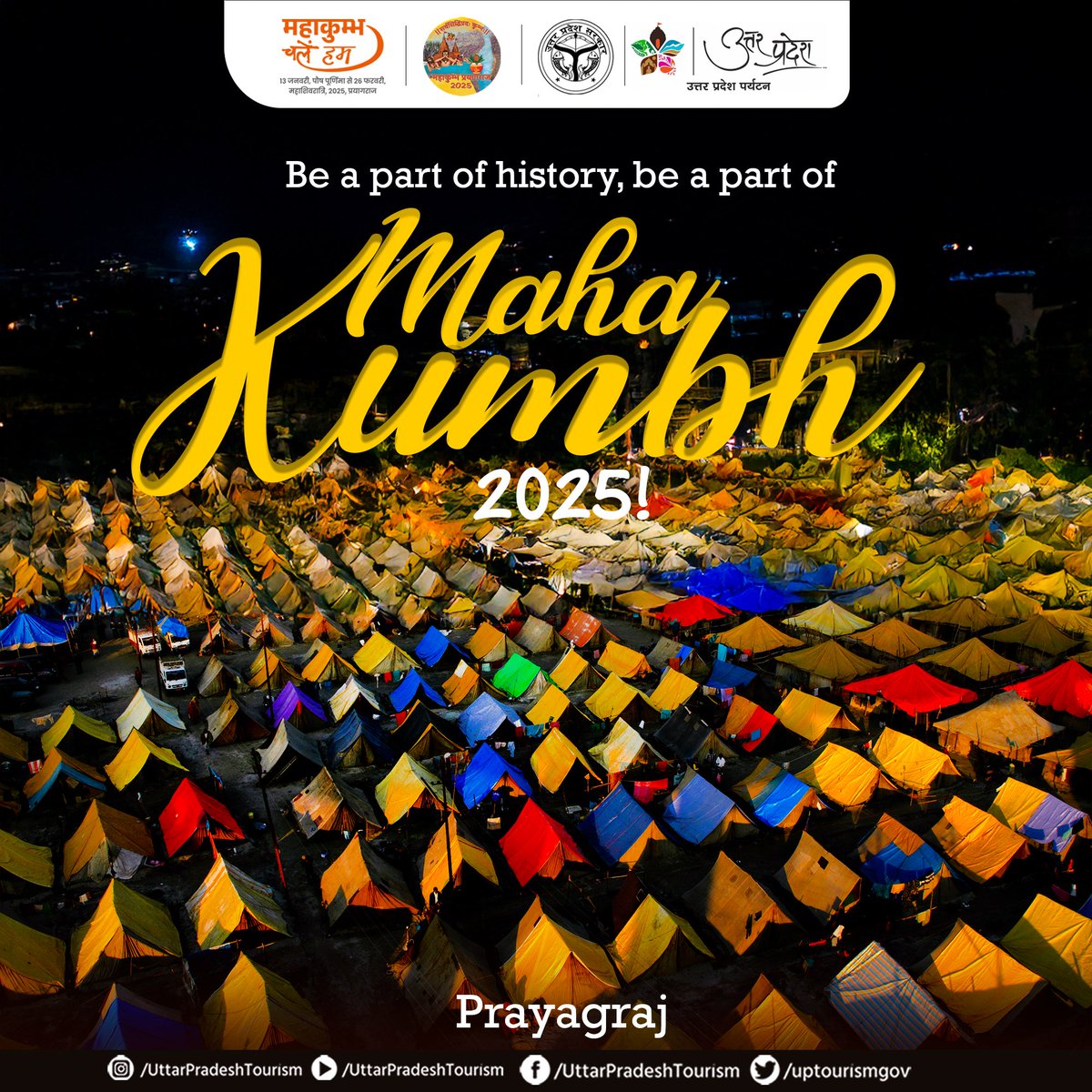 #Prayagraj awaits you to experience the divine confluence of #spirituality, #culture, and #tradition. Join millions in this grand celebration of faith and unity! 
#MahaKumbh2025 — 13th January, 2025 to 26th February, 2025

#Mahakumbh2025 #UPTourism #Prayagraj #MahaKumbh