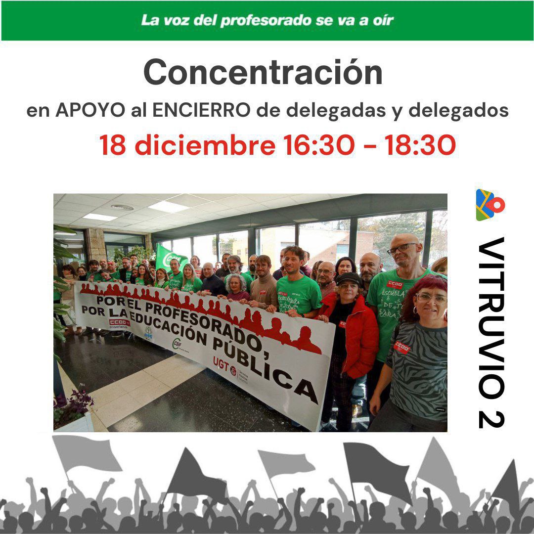 ‼️CCOO INFORMA

Esta tarde a petición del profesorado se convoca una CONCENTRACION en APOYO a las delegadas y delegados de las 5 Juntas de Personal Docente encerrados en la Dirección de Área Territorial Madrid capital.

📌 Calle Vitruvio, 2.
🕟 16:30 a 18:30

¡Vuestro apoyo es
