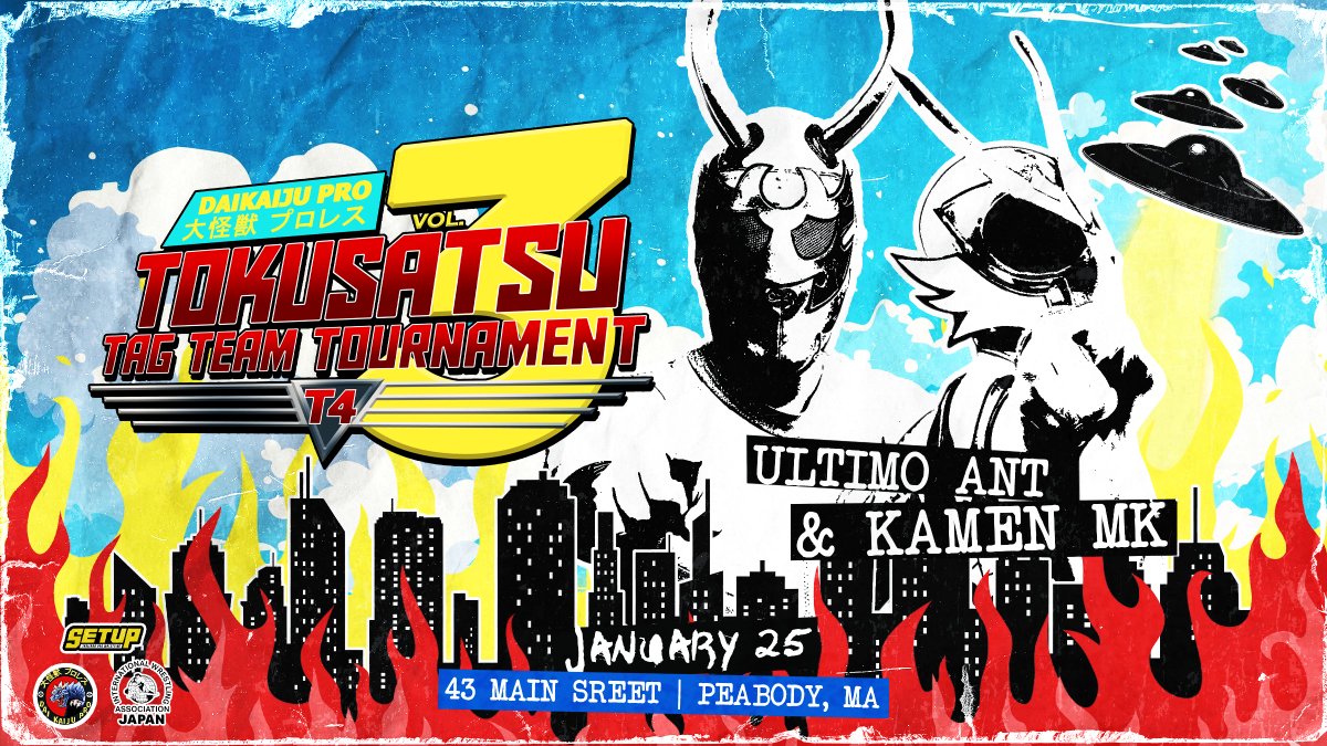 Daikaiju Pro (@daikaijupro) on Twitter photo ๐จ COMBAT-ANT ANNOUNCEMENT ๐จ
The world needs more heroes and so does the T4, the Department of Daikaiju made the call and Ultimo Ant & Kamen MK answered!
<a href="/UltimoAnt/">Ultimo Ant /ใฆใซใใฃใขใปใขใณใ</a> returns to Daikaiju Pro, bringing his innovative luch-ant-libre techniques! While <a href="/Kamen_MK_/">Kamen MK</a> makes his Daikaiju ๐จ COMBAT-ANT ANNOUNCEMENT ๐จ
The world needs more heroes and so does the T4, the Department of Daikaiju made the call and Ultimo Ant & Kamen MK answered!
<a href="/UltimoAnt/">Ultimo Ant /ใฆใซใใฃใขใปใขใณใ</a> returns to Daikaiju Pro, bringing his innovative luch-ant-libre techniques! While <a href="/Kamen_MK_/">Kamen MK</a> makes his Daikaiju