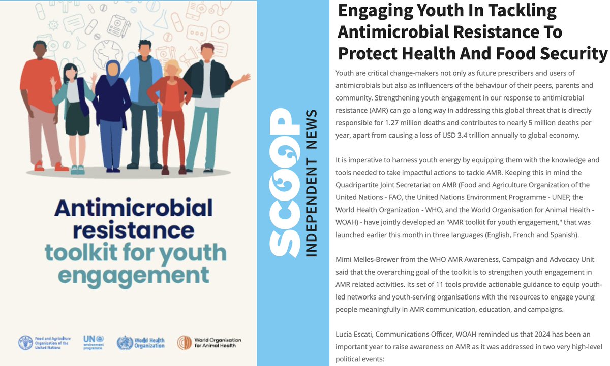 globalamrmedia's tweet photo. Youth are among the key #Changemakers when it comes to improving #AntimicrobialResistance responses

Download &amp; use Quadripartite #AMR toolkit for youth engagement (French, Spanish, English)

SCOOP INDEPENDENT NEWS https://t.co/GJYvtTixCJ

C N S
https://t.co/vxzxJ6WROq

#SDGs https://t.co/3429DraQfy