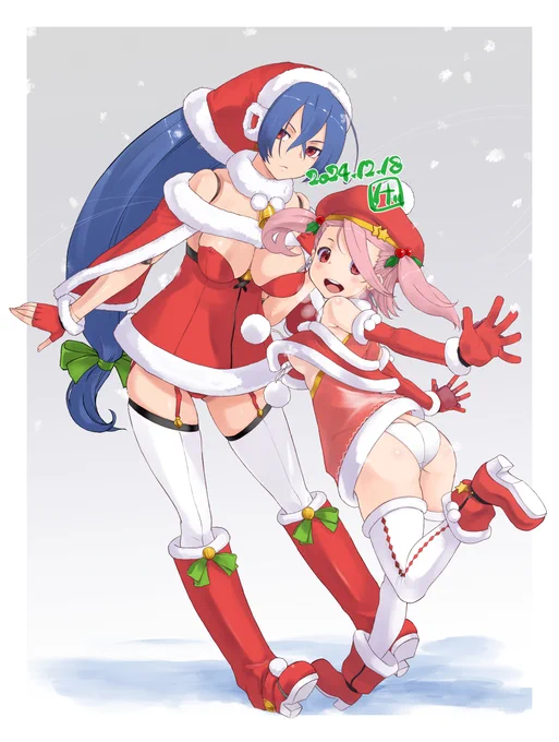アイギスよりリッカとくぐつのクリスマスコス(センシティブ設定し忘れたので再投稿)#アイギスお絵かき 