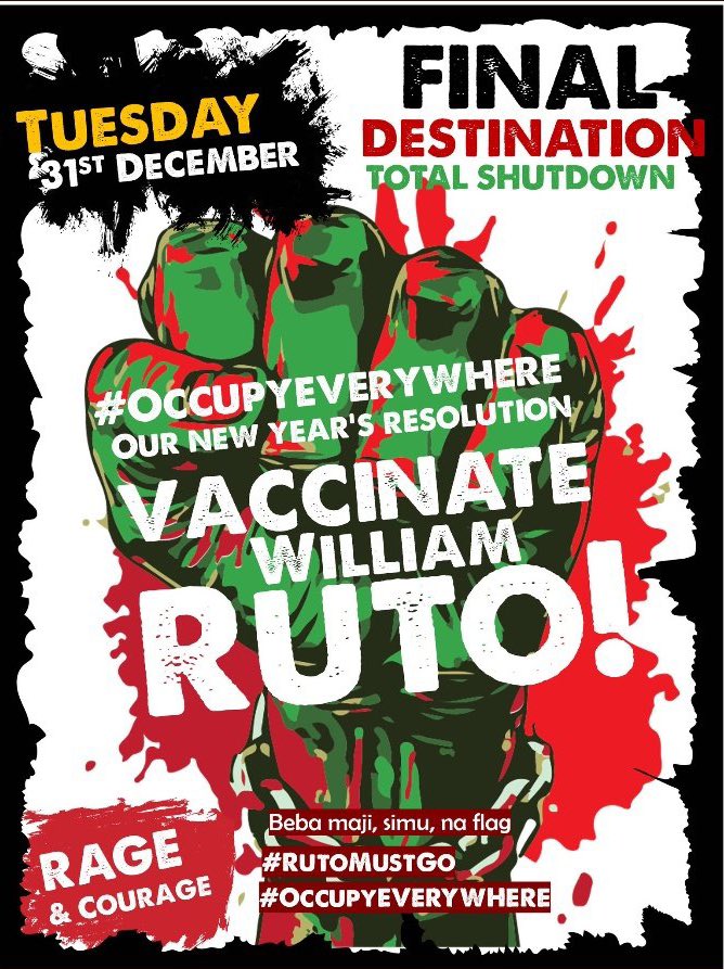 FGaitho237's tweet photo. A NEW YEAR PARTY WITH PURPOSE 

Tuesday 31st December, wherever you’ll be the agenda is to Vaccinate William Ruto. 

Inject this thieving and conniving son of a bitch. Everyday he’s just talking trash as if he’s the King and we are his subjects. 

He has no support countrywide with only money to bribe MPigs/JurisPesa and a few rogue police units following his orders. 

He has lost legitimacy and that’s why everyday he’s hosting useless baraza’s to craft the illusion of a presidency. 

#RutoMustGo