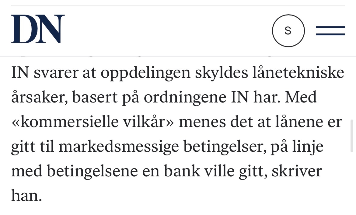 Utsegn om at Morrow får lån frå staten på «kommersielle vilkår», innebærer ei misforståing av risikoprising. Poenget er jo nettopp at kommersielle aktørar ikkje vil låne til ein slik risiko til «vanleg» rente. «Kommersielle vilkår» ville her ha vore 12-15-20% rente, om noko.