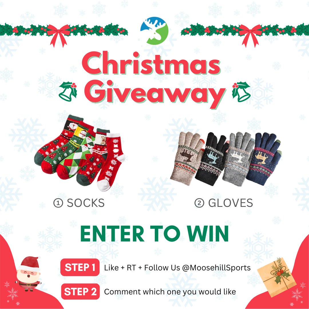 🎅 Celebrate #Christmas with us! Win cozy socks &amp; gloves! 🎁

❄️ #Follow us <a href="/MoosehillSports/">Moosehill</a>
❄️ #Like &amp;  #RT
❄️ comment which one you would like 🎅
📅 one winners will be announced on Dec. 26! 🍀

Let’s spread the holiday cheer together! Good luck! 🎄🎉
#Giveaways #Christmasgifts