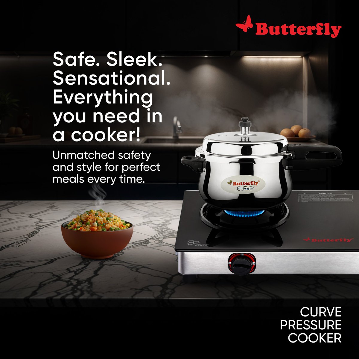 With its sleek curves and refined finish, the Curve Pressure Cooker is as much a statement piece as it is a kitchen essential.
#butterflykitchen #butterflykitchenappliances  #homecookedfoodisbetter