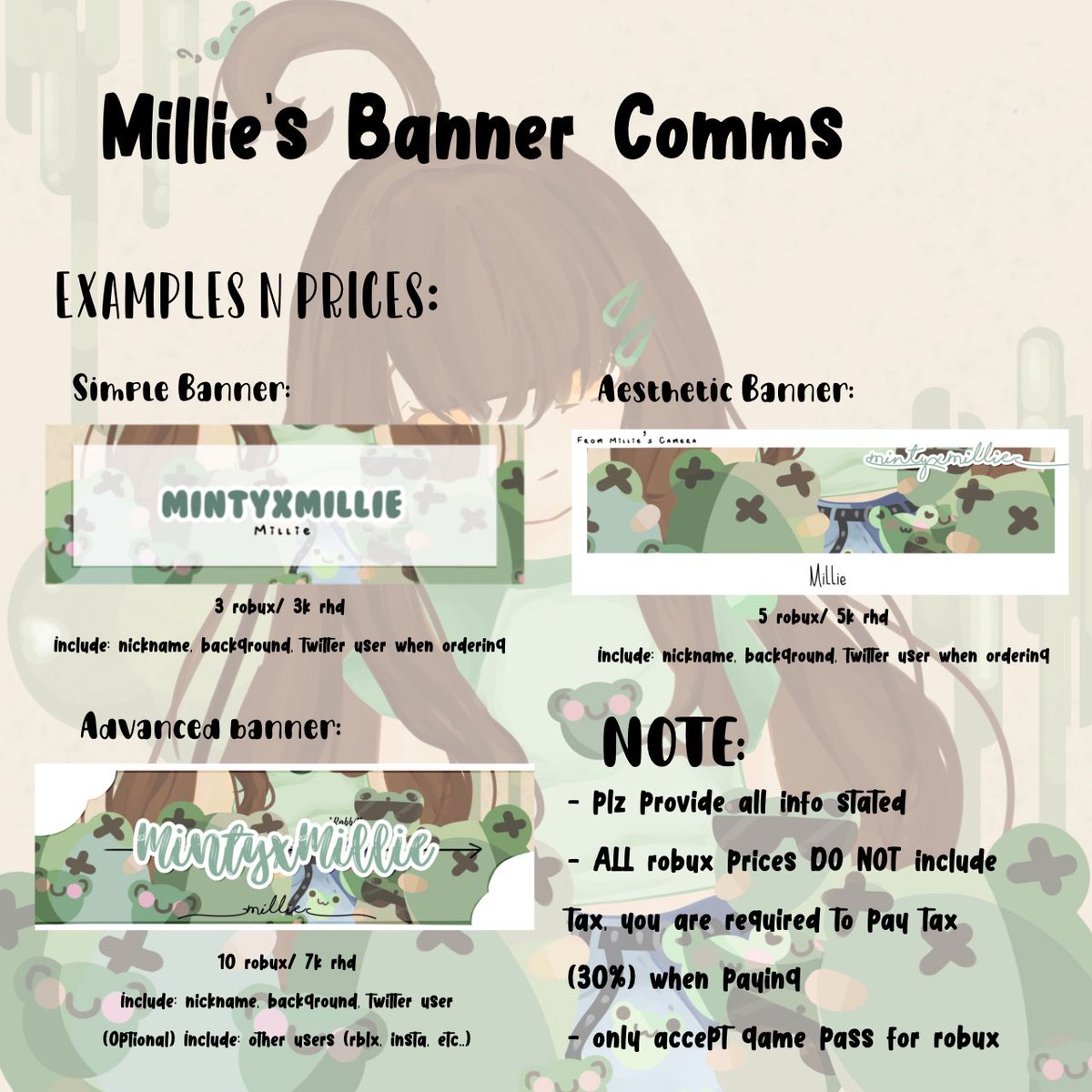 MintyxMillie's tweet photo. Banner Comms Open
Dm to order 
More examples in comments  
- Rts r highly appreciated - https://t.co/TBgJ9tdd24