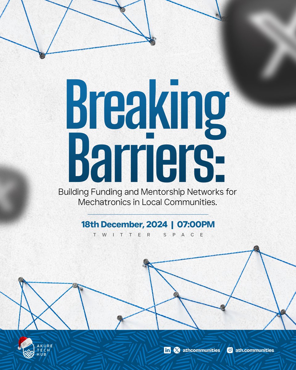 Breaking barriers in mechatronics!🚀

Join our Twitter Space today, Dec 18th at 7 PM to discuss funding, mentorship, &amp; the future of innovation.

#Mechatronics #FundingInnovation #MentorshipMatters #TechCommunities