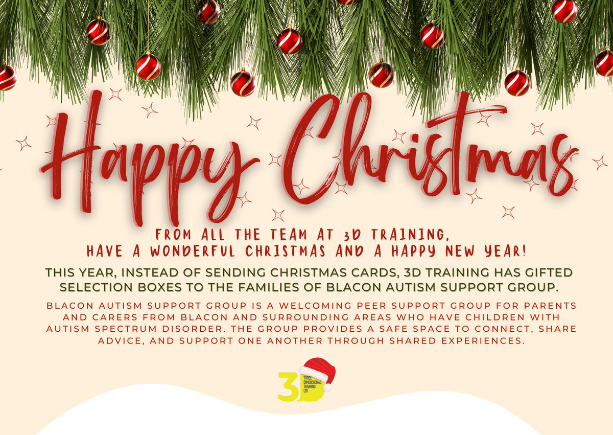 Instead of sending Christmas cards this year, we’ve chosen to spread some festive cheer by donating selection boxes to Blacon Autism Support Group✨

From all of us at 3D, we wish you a Happy Christmas 🎄🎅